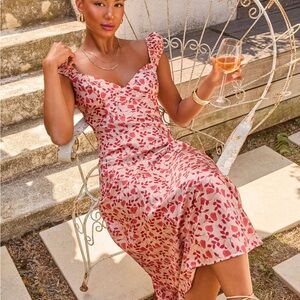 Vici Blush and Red Floral Midi Dress